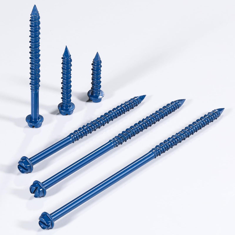 Wensilon(100 PCS) 1/4"" * 1-1/4"" Slotted Hex Concrete Screws Anchor Blue Hexagon Head for Anchoring to Masonry, Block or Brick Stucco - Image 5